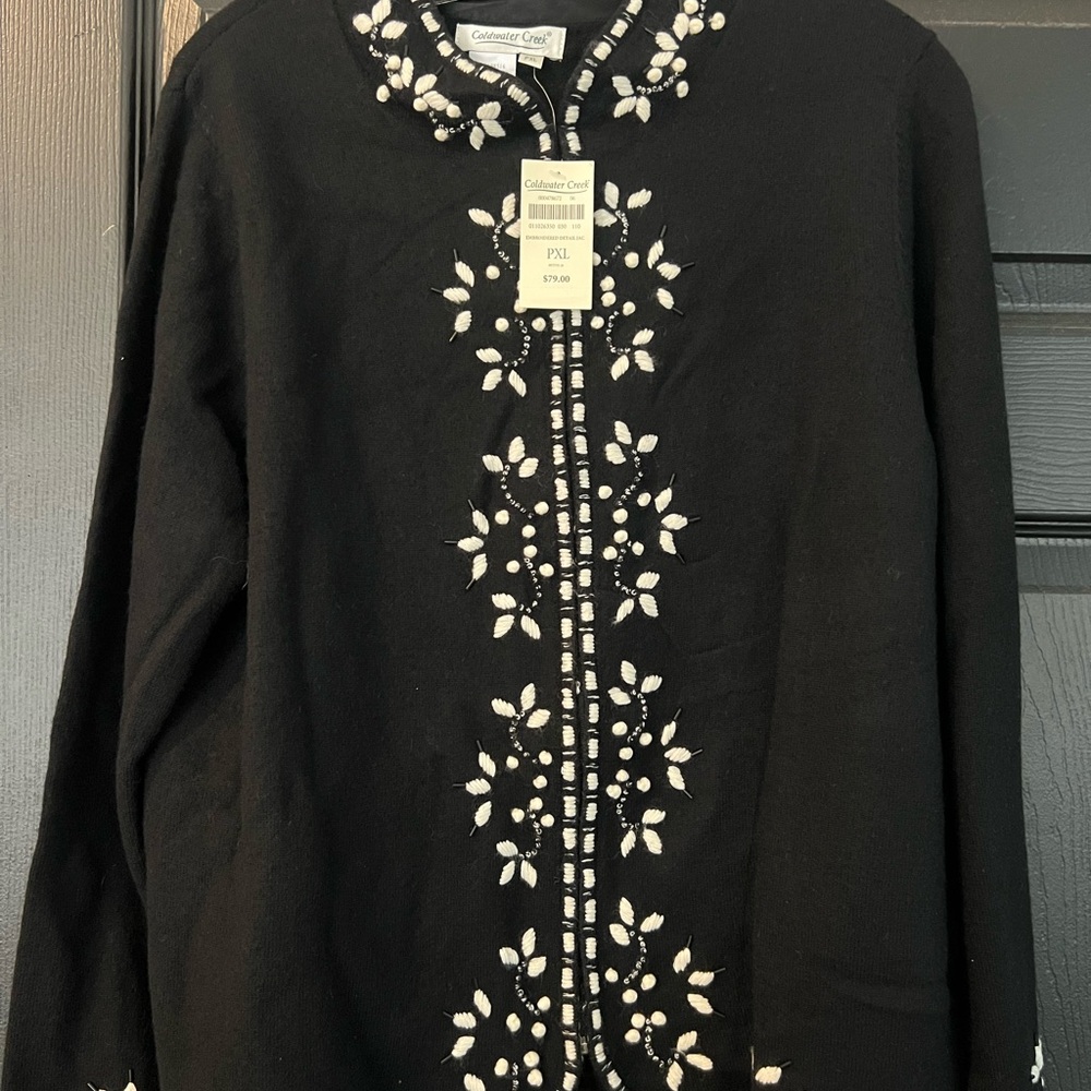 Coldwater Creek Black and White Wool Zip Sweater